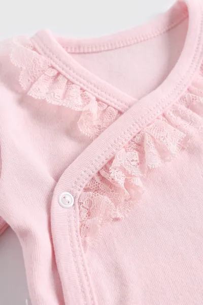 Pembe (0-3 Ay) Fistolu Dantelli Yeni Doğan 5'li Kız Bebek Zıbın Seti 475376