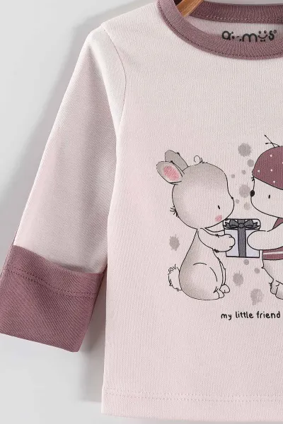 Pembe (0-3 Ay) Hediye Paketli Ayıcık Baskılı   Patikli Kız Bebek 3'lü Zıbın Takım 453763