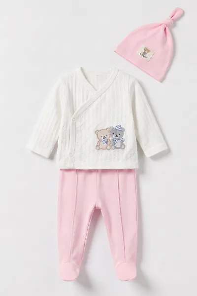 pembe-0-3-ay-ikiz-ayicik-nakisli-sapkali-bebek-takim-501845