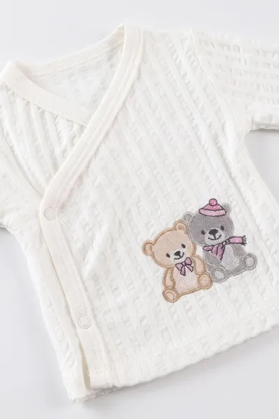 Pembe (0-3 Ay) İkiz Ayıcık Nakışlı Şapkalı   Bebek Takım 501845