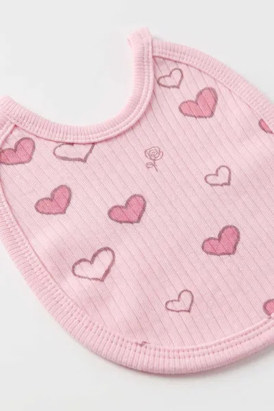 Pembe (0-3 Ay) Kalp Baskılı Fırfır Detay Kutulu Yeni Doğan Kız Bebek 5'li Zıbın Set 475393