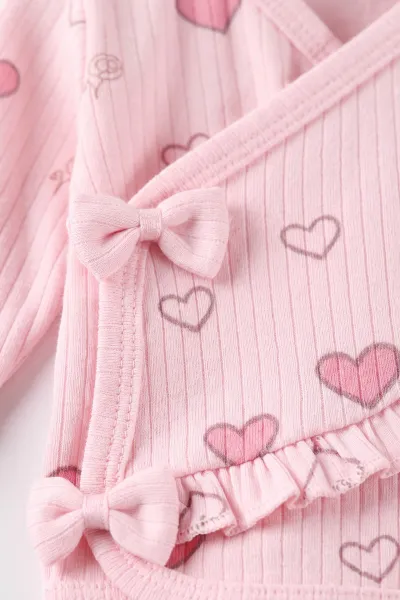 Pembe (0-3 Ay) Kalp Baskılı Fırfır Detay Kutulu Yeni Doğan Kız Bebek 5'li Zıbın Set 475393