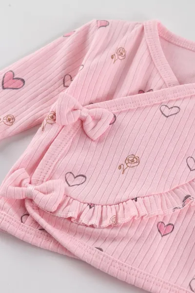Pembe (0-3 Ay) Kalp Baskılı Kutulu 10'lu Yeni Doğan Kız Bebek Zıbın ve Hastane Çıkış Setleri 475472