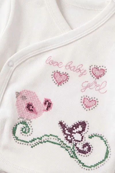 Pembe (0-3 Ay) Kanaviçe Gül İşlemeli  Yeni Doğan 5'li Kız Bebek Zıbın Seti 475370