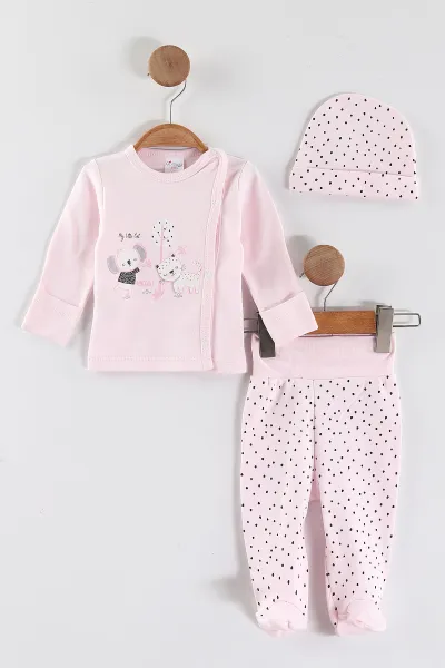 Pembe (0-3 Ay) Koala  Baskılı   Patikli Unisex Bebek 3'lü Zıbın Takım 453780