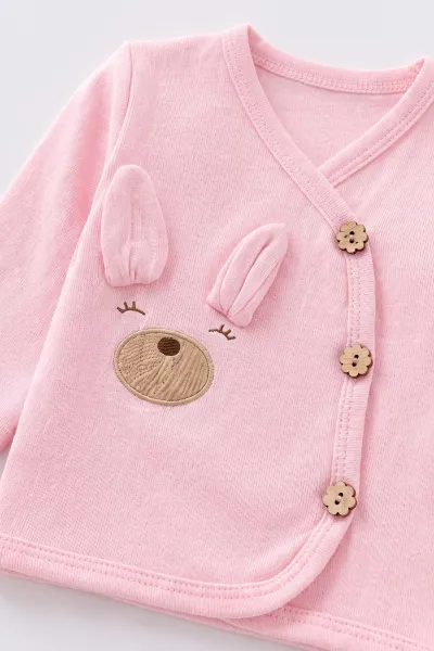 Pembe (0-3 Ay) Kulaklı Tavşan Nakışlı 5'li Kız Bebek Zıbın Takım 479246