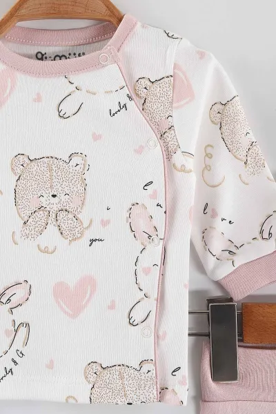 Pembe (0-3 Ay) Kurdeleli Tavşan  Baskılı   Patikli Kız Bebek 3'lü Zıbın Takım 453766