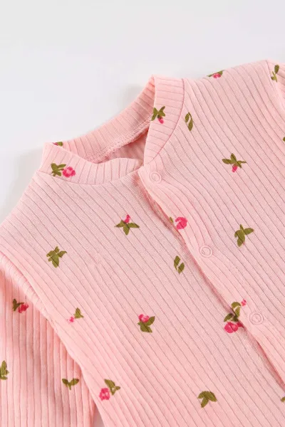 Pembe (0-3 Ay) Lale Desenli Raporlu 5'li Kız Bebek Zıbın Seti 475613