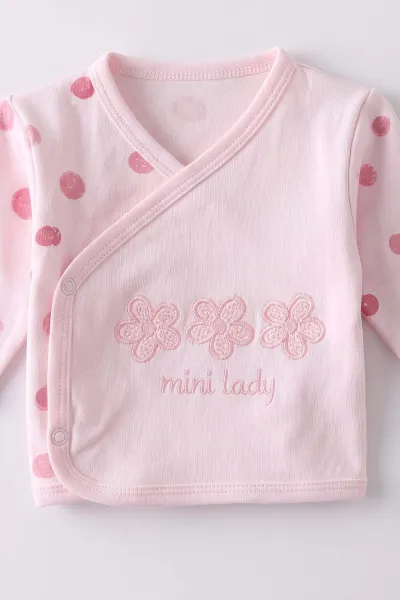 Pembe (0-3 Ay) Papatya Nakışlı Kutulu Yeni Doğan Kız Bebek 5'li Zıbın Set 475396