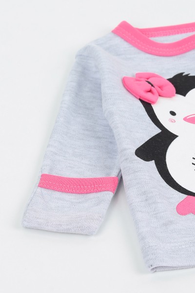 Pembe (0-3 Ay) Papyonlu Penguen Baskılı Zıbın Takım 142046