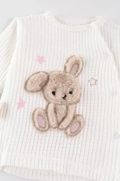 Pembe (0-3 Ay) Pelüş Ayıcık Nakışlı Patikli ve Şapkalı Kız Bebek 3'lü Takım 477160