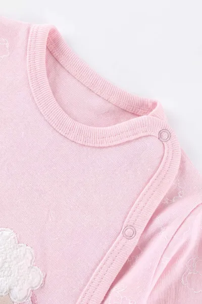 Pembe (0-3 Ay) Peluş Kuzu Nakışlı Patikli Yeni Doğan Bebek 3'lü Zıbın Takım 477184