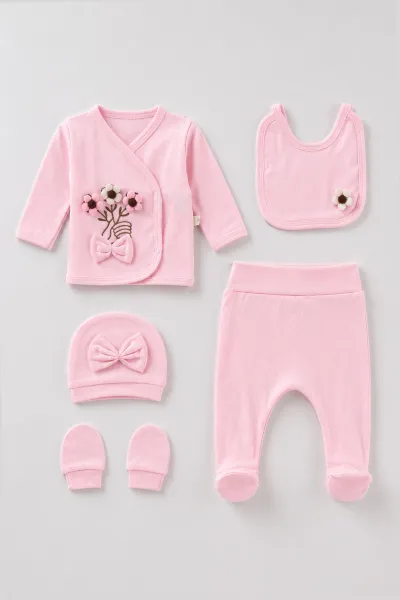 pembe-0-3-ay-ponpon-cicekli-5li-kiz-bebek-zibin-takim-479261