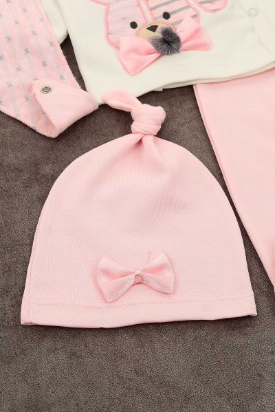 Pembe (0-3 Ay) Ponpon Papyonlu Tavşan Nakışlı Kız Çocuk Takım 152113