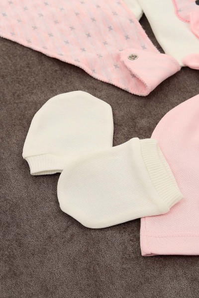 Pembe (0-3 Ay) Ponpon Papyonlu Tavşan Nakışlı Kız Çocuk Takım 152113