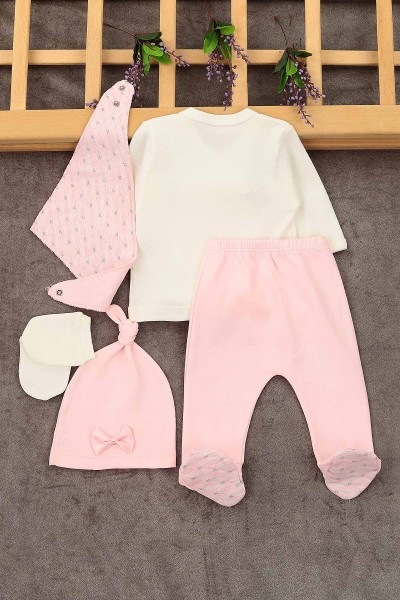 Pembe (0-3 Ay) Ponpon Papyonlu Tavşan Nakışlı Kız Çocuk Takım 152113