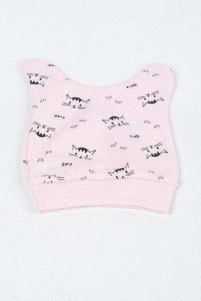 Pembe (0-3 Ay) Şaşkın Kedi Baskılı Erkek Çocuk Zıbın Takım 142075