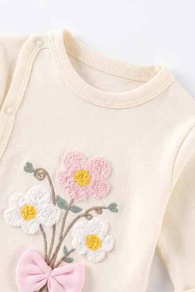 Pembe (0-3 Ay) Süzene Çiçek Nakışlı Patikli 3'lü Kız Bebek Takım 477169