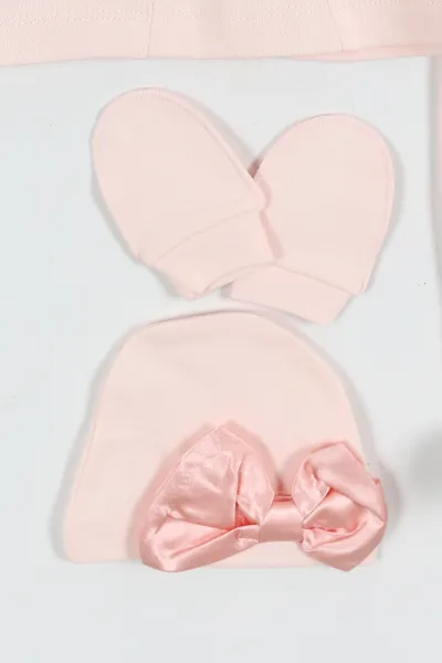 Pembe (0-3 Ay) Taş Detaylı  Kız Bebek 5'li Zıbın Seti 429693
