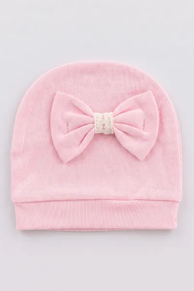 Pembe (0-3 Ay)Buğday Nakışlı Fiyonklu Yandan Çıtlı Yenidoğan 5'li Kız Bebek Zıbın Seti 479267