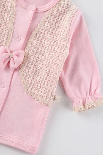 Pembe (0-3 Ay)Cepkenli Yenidoğan 5'li Kız Bebek Zıbın Seti 479277
