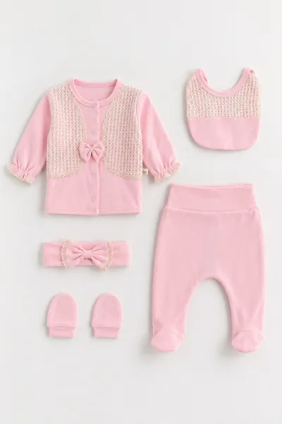 Pembe (0-3 Ay)Cepkenli Yenidoğan 5'li Kız Bebek Zıbın Seti 479277