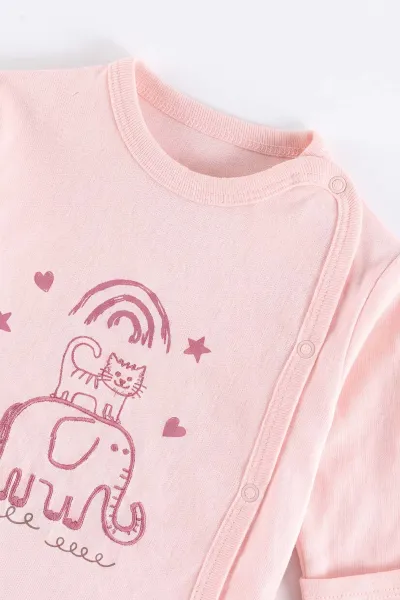 Pembe (0-3 Ay)Fil Nakışlı Patikli 3'lü Bebek Takım 477230