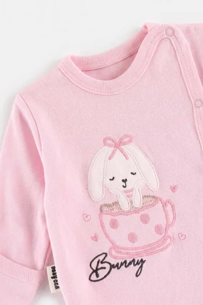 Pembe (0-3 Ay)Fiyonklu  Tavşan  Nakışlı Patikli  Kız Bebek 3'lü Zıbın Takım 477182