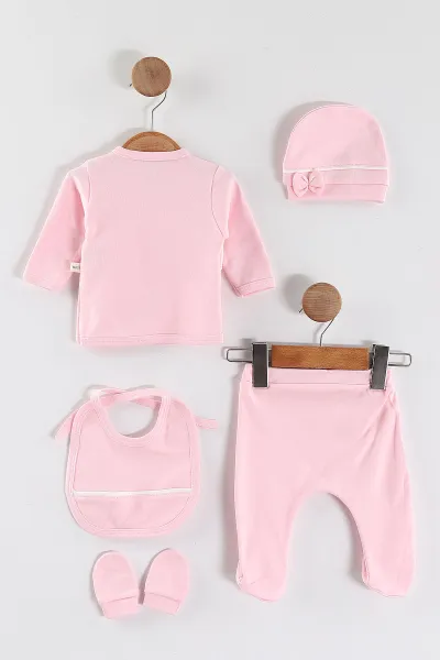 Pembe (0-3 Ay)Süzene Papatya Nakışlı Patikli 5'li Kız  Bebek Takım 451458