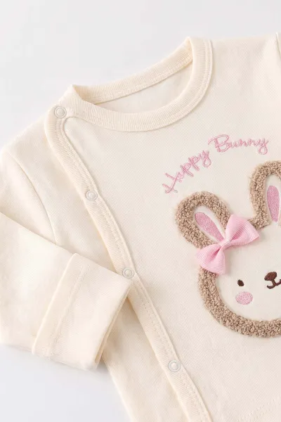 Pembe (0-3 Ay)Süzene Tokalı Tavşan  Nakışlı Patikli  Kız Bebek 3'lü Zıbın Takım 477179