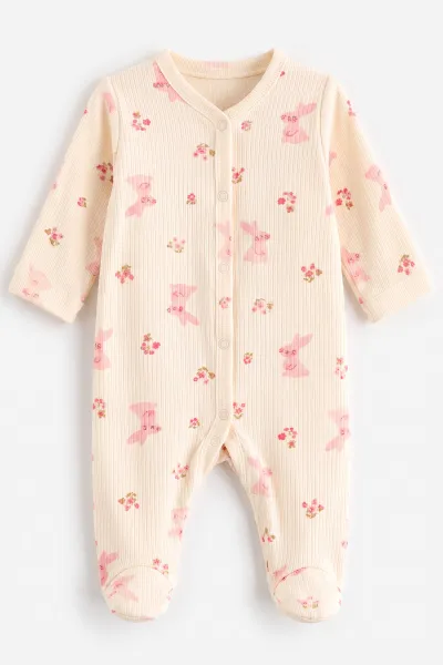 Pembe (0-3 Ay)Tavşan  Baskılı Raporlu Battaniyeli Kız Bebek 5'li Set 487200