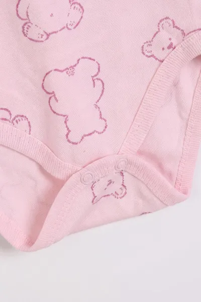 Pembe (0-3 Yaş) Ayı Desenli Uzun Kol Bebek &Çocuk Çıtçıtlı Badi 482383