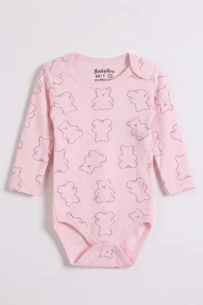 Pembe (0-3 Yaş) Ayı Desenli Uzun Kol Bebek &Çocuk Çıtçıtlı Badi 482383
