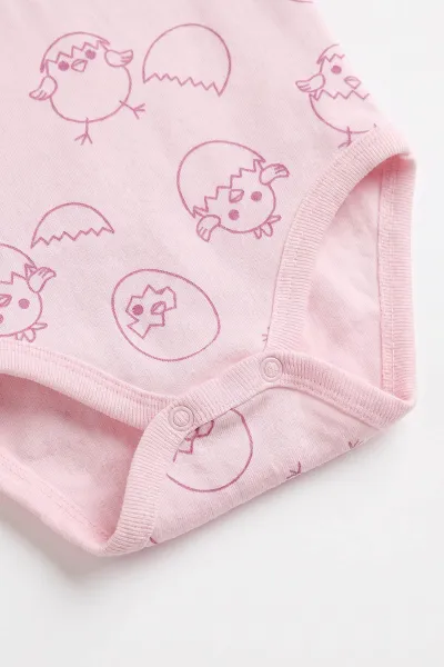 Pembe (0-3 Yaş) Civciv Desenli Uzun Kol Bebek &Çocuk Çıtçıtlı Badi 482360