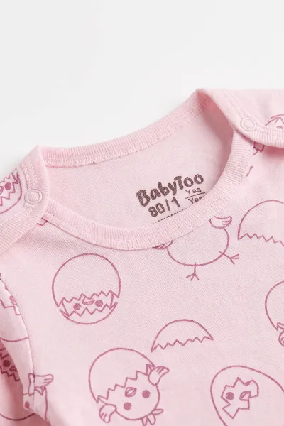 Pembe (0-3 Yaş) Civciv Desenli Uzun Kol Bebek &Çocuk Çıtçıtlı Badi 482360