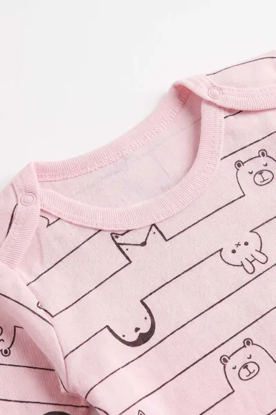 Pembe (0-3 Yaş) Çizgili Hayvan Desenli Uzun Kol Bebek &Çocuk Çıtçıtlı Badi 482405