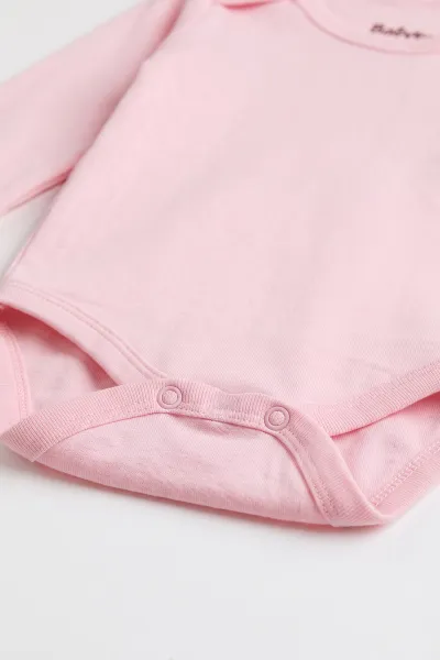 Pembe (0-3 Yaş) Düz Uzun Kol Bebek &Çocuk Çıtçıtlı Badi 482354