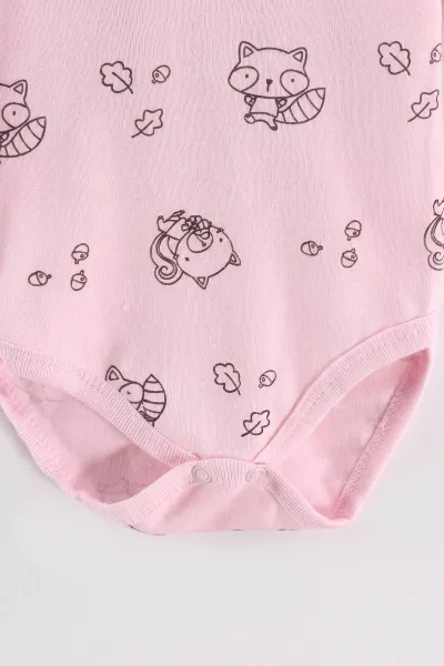 Pembe (0-3 Yaş)  Rakun Desenli Uzun Kol Penye  Bebek &Çocuk Çıtçıtlı Badi 488225