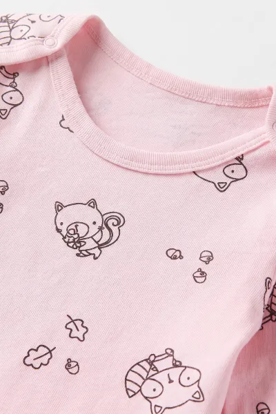 Pembe (0-3 Yaş)  Rakun Desenli Uzun Kol Penye  Bebek &Çocuk Çıtçıtlı Badi 488225