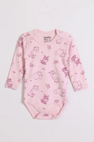 Pembe (0-3 Yaş) Safari Desenli Uzun Kol Bebek &Çocuk Çıtçıtlı Badi 482376