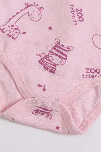 Pembe (0-3 Yaş) Safari Desenli Uzun Kol Bebek &Çocuk Çıtçıtlı Badi 482376