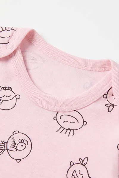 Pembe (0-3 Yaş)  Sevimli Surat Desenli Uzun Kol Bebek &Çocuk Çıtçıtlı Badi 482411
