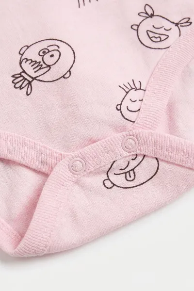 Pembe (0-3 Yaş)  Sevimli Surat Desenli Uzun Kol Bebek &Çocuk Çıtçıtlı Badi 482411