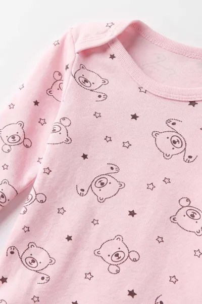 Pembe (0-3 Yaş)  Yıldızlı Ayı Desenli Uzun Kol Penye  Bebek &Çocuk Çıtçıtlı Badi 488227