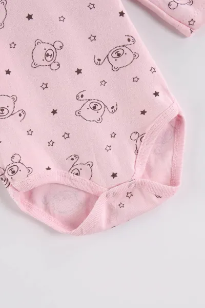Pembe (0-3 Yaş)  Yıldızlı Ayı Desenli Uzun Kol Penye  Bebek &Çocuk Çıtçıtlı Badi 488227