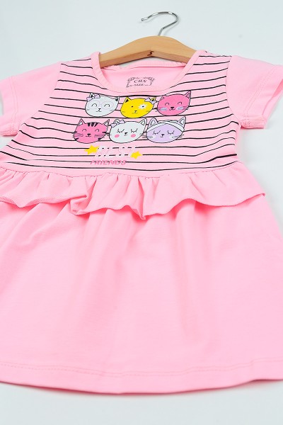 Pembe (1-4 Yaş) Baskılı Çizgili Kız Çocuk Elbise 101982