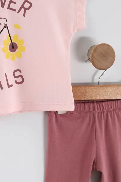 Pembe (0-4 Yaş) Bisikletli Çiçek Baskılı Taytlı Süprem Kız Çocuk Takım 458183
