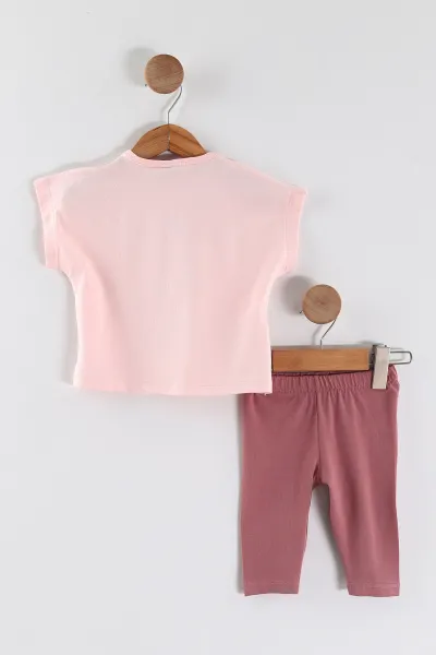 Pembe (0-4 Yaş) Bisikletli Çiçek Baskılı Taytlı Süprem Kız Çocuk Takım 458183