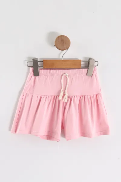 Pembe (0-4 Yaş ) Çiçek Baskılı Koldan Fırfırlı Şortlu Süprem Kız Çocuk Yazlık Takım 457628
