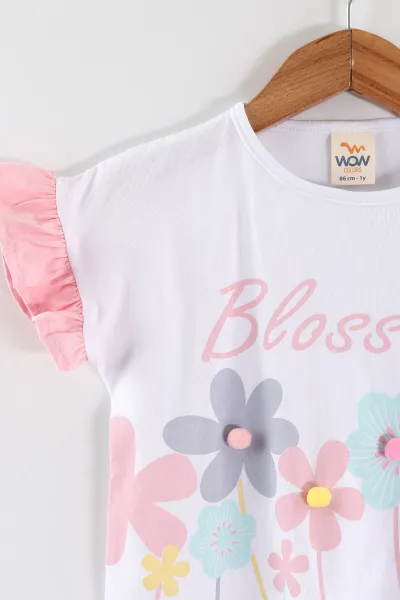 Pembe (0-4 Yaş ) Çiçek Baskılı Koldan Fırfırlı Şortlu Süprem Kız Çocuk Yazlık Takım 457628